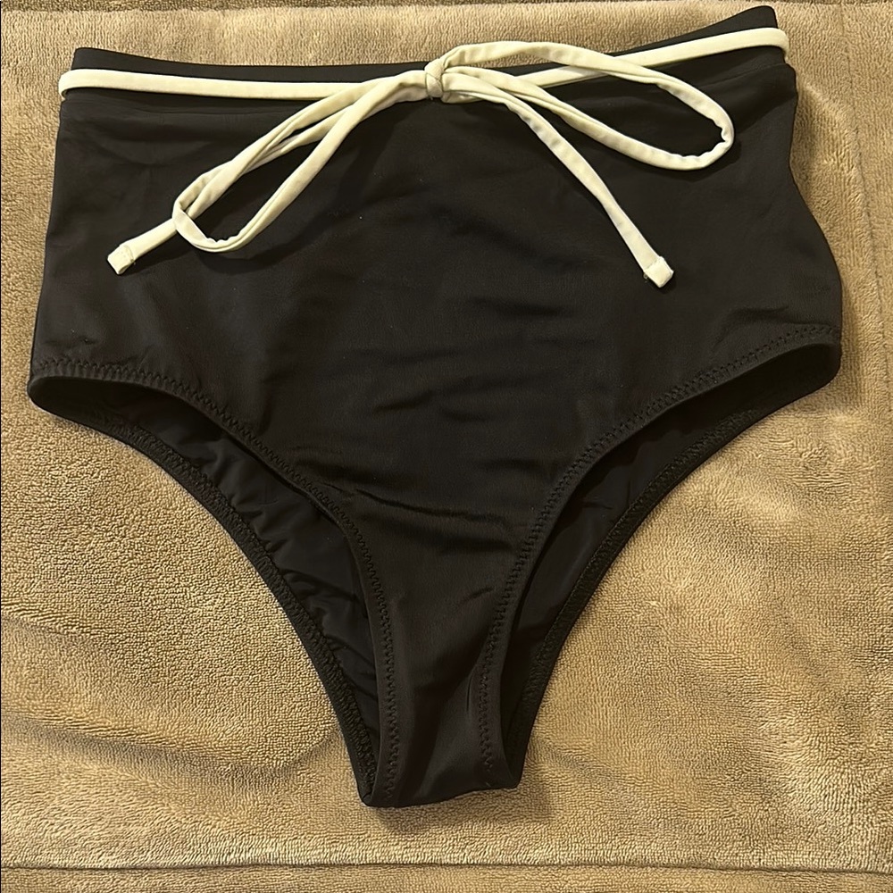 SOLID & STRIPED Black Bikini Bottom with White Tie (non adjustable)